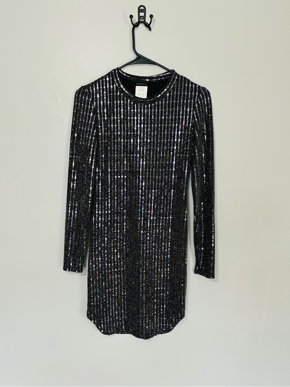 B Darlin Black Sequined Long Sleeve Mini Dress